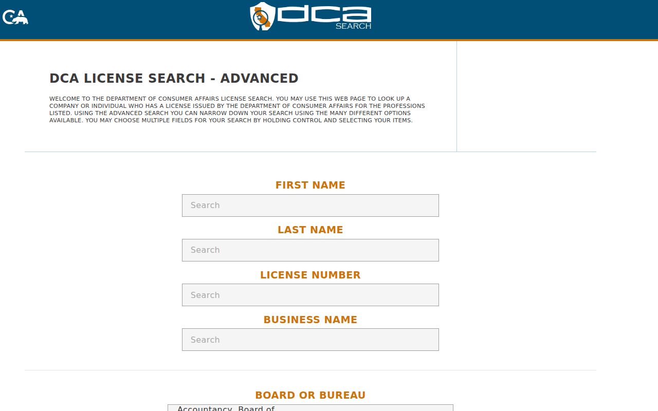 Marin County public records research through California DCA license search