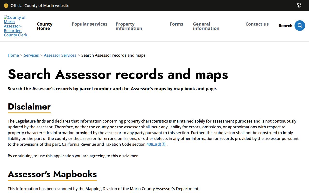 Marin County people search through assessor tax roll records