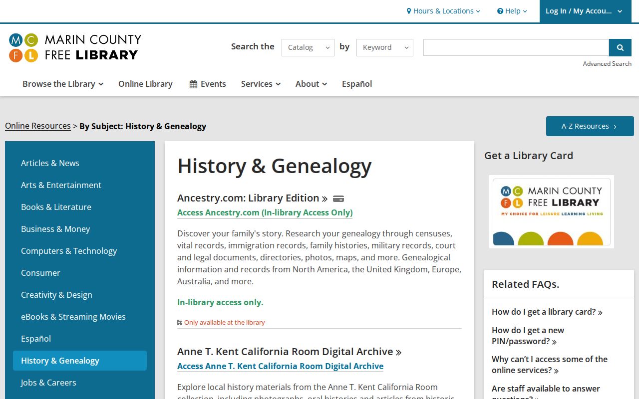 Marin County people directories and library genealogy resources